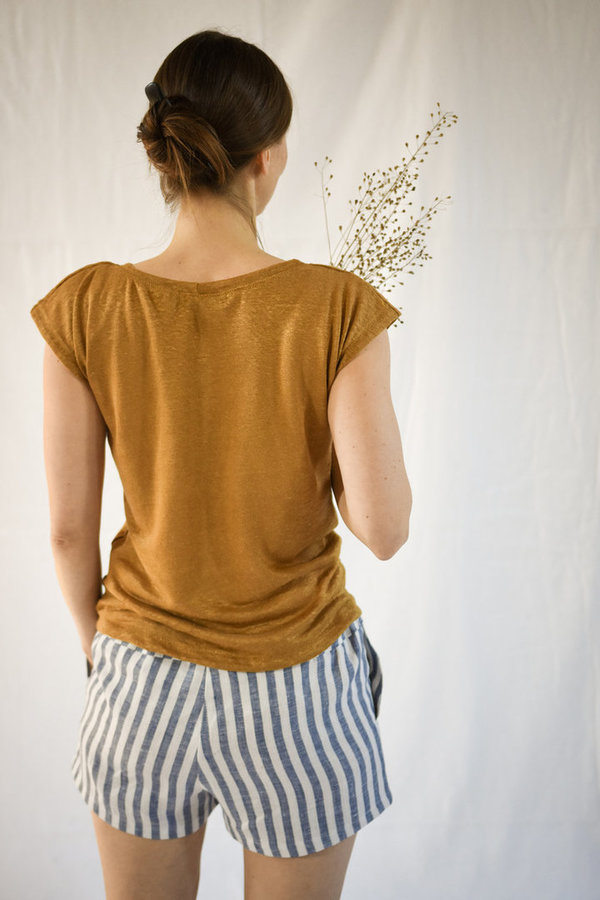 T-Shirt "Anemone" aus Feinstrick-Leinen, bernstein, S