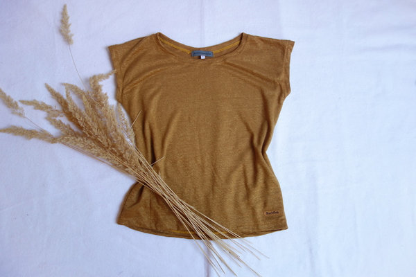 T-Shirt "Anemone" aus Feinstrick-Leinen, bernstein, S